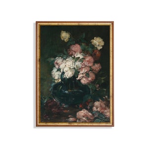 Dark Romantic Rose Print: Vintage Floral Still Life (Digital Download