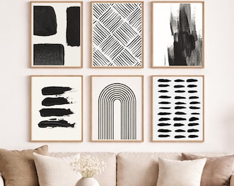 Impresiones de arte abstracto en blanco y negro, conjunto de galería de pared (descarga digital)