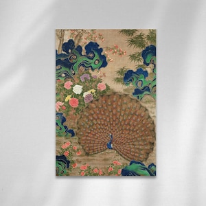 Vintage Peacock Print: Chinese Floral Bird Art