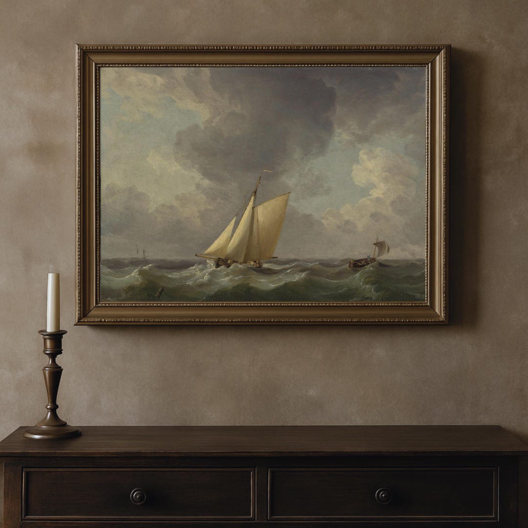 Vintage Nautical Sailboat Art Print: Stormy Sea Maritime Wall Decor - Etsy