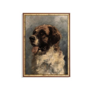 Vintage Dog Portrait Print: Antique Style Oil Painting, Farmhouse Decor