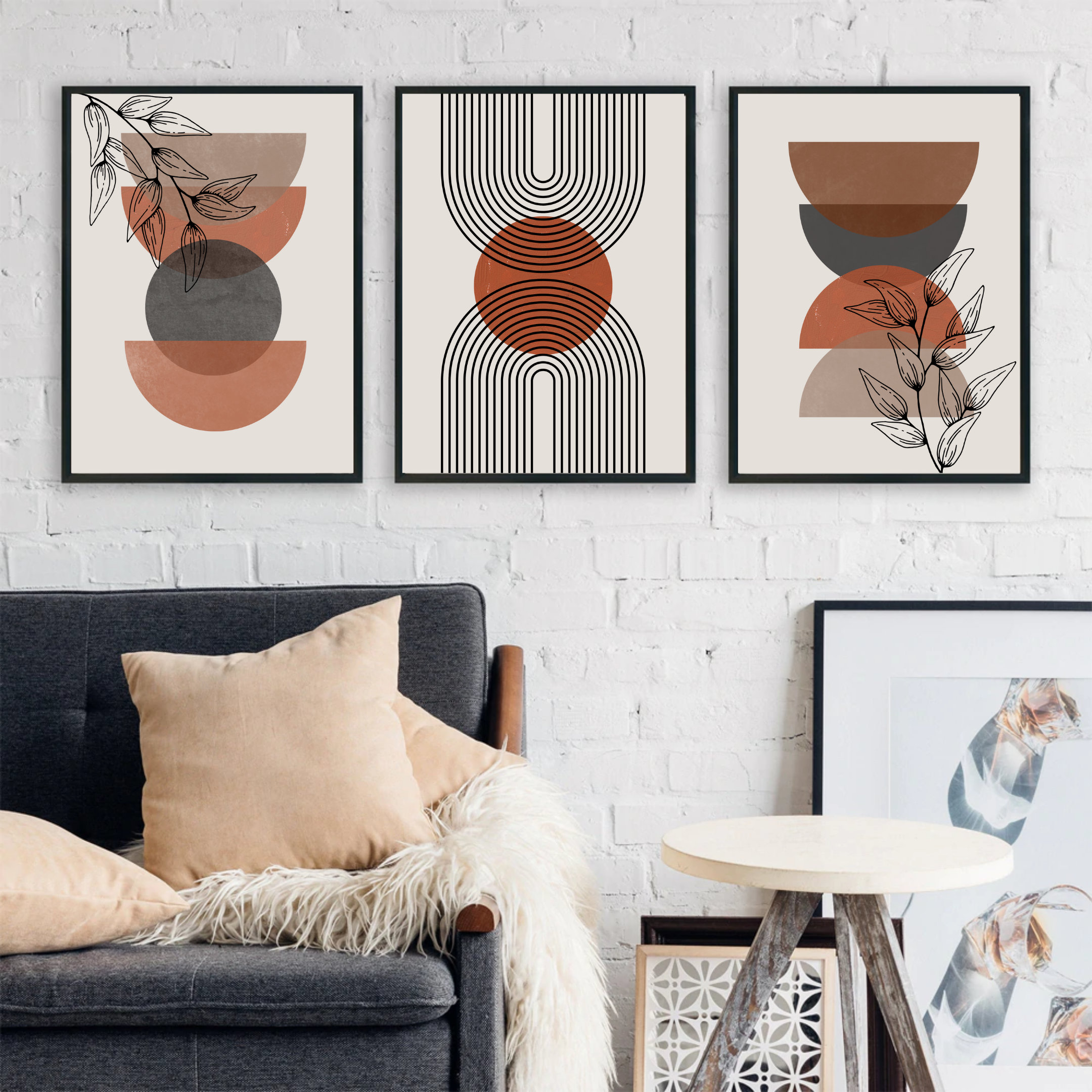 Buy 3 Piece Wall Art Boho Prints Set of 3 Mid Century Modern Prints ...
