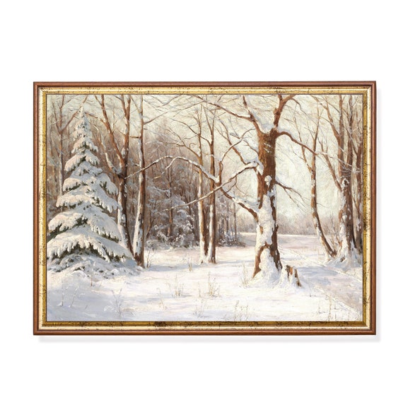 Gedruckt und versandt Vintage Winter Landschaftsmalerei Antike  Schneelandschaft Rustikale Winterszenen Cabin Dekor Physische Drucke -  .de