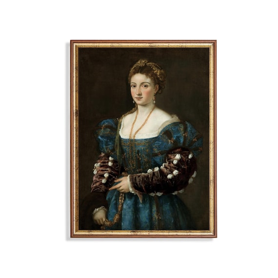 ルネサンス時代の貴婦人の肖像画版画：16世紀の青い衣装をまとった