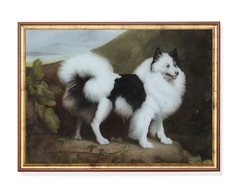 Oljemålning med vintagehund | Antik rustik djurkonst (digital nedladdning)