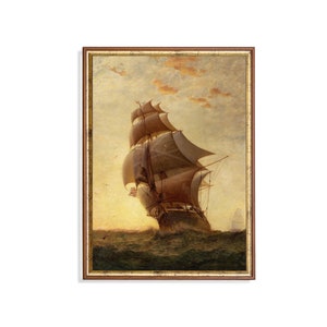 Vintage Sailing Boat Print: Antique Seascape, Nautical Wall Art