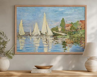 Vintage Impressionist Sailboat Print | Coastal French Harbor Art (Framed)