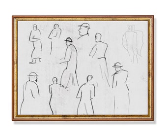 Vintage Figure Study | Sketch Drawing Print | Neutral Art | Printable Wall Art | Digital Download | LivingRoom Art | 18th century Sketch Art