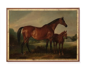 Vintage Horse Painting: Antique Equestrian Art, Farmhouse Decor (Mailed Print)