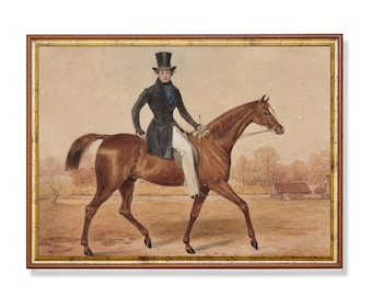 Impression vintage de cheval équestre : oeuvre d'art du XVIIIe siècle (téléchargement numérique)