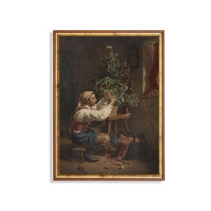 Printed and Shipped | Vintage Painting | Decorating the Christmas Tree | Antique Moody Print | Christmas Print | Physical Prints