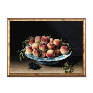 Vintage Peach Still Life Print: Moody Rustic Kitchen Wall Art
