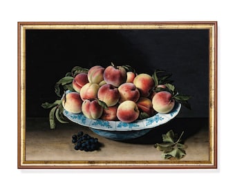 Vintage Peach Still Life Print: Moody Rustic Kitchen Wall Art