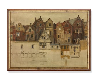 Vintage Architecture Oil Painting Print: Rustic Moody Fine Art