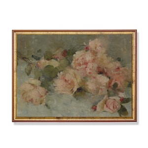 Vintage Pink Roses Impressionist Painting: Romantic Cottagecore Floral Print (Digital Download)
