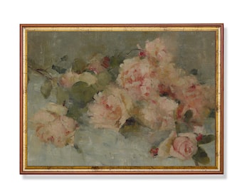 Vintage Roses Still Life Painting: Antique Floral Art Print