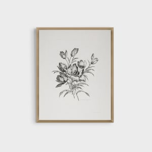 Vintage fleur croquis dessin bouquet avec tulipes art antique impression botanique vertical neutre art mural téléchargement numérique affiche imprimable
