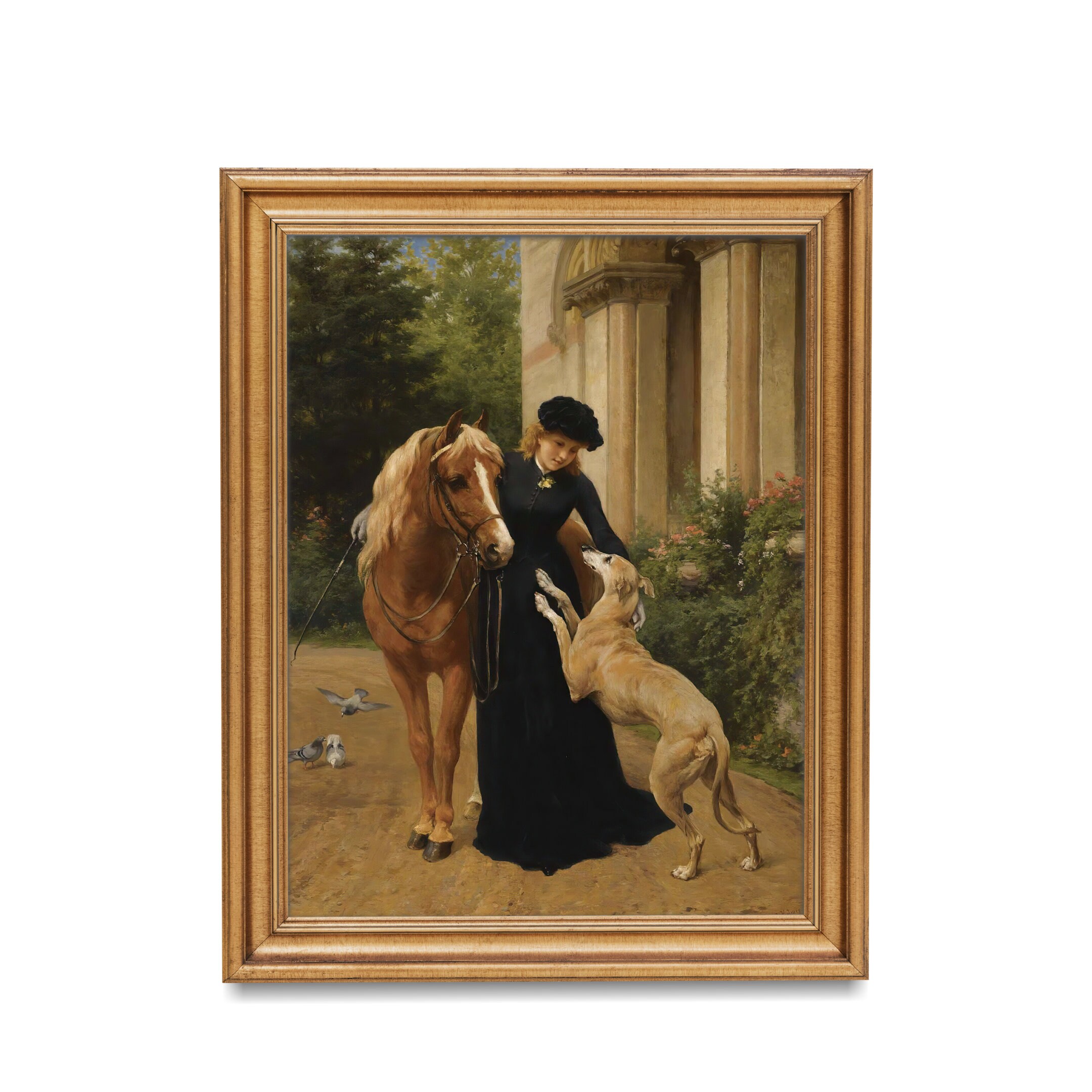 * antique picture ❀* 女の子とワンちゃんのいる 版画プリント antique picture ❀* 女の子とワンちゃんのいる 版画プリント
