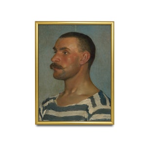 Vintage Gentleman Portrait Print: Moody Rustic Oil Painting