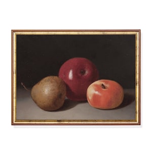Vintage Fruit Still Life Painting: Moody Farmhouse Print