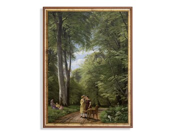 Vintage Woodland Landscape Art Print, Romantic Forest Scene, Cottagecore Pathway Decor