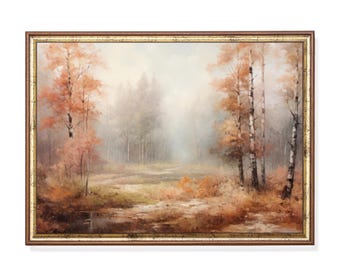 Impressionist Autumn Birch Forest Print, Misty Woodland Landscape, Fall Wall Art (Digital Download)