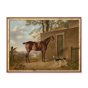 Vintage Horse and Hounds Painting: Equestrian Fine Art Print