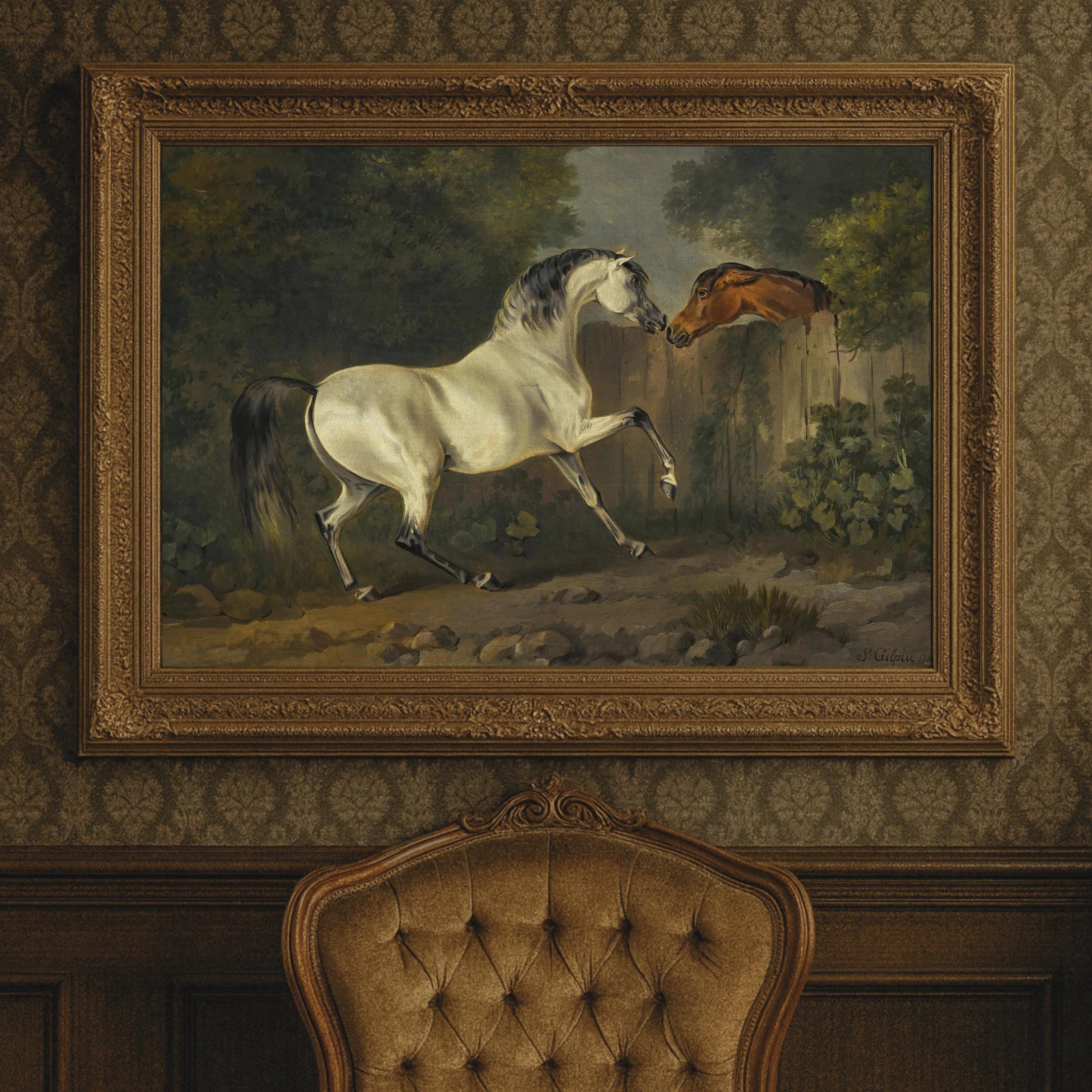 Vintage Horse Painting | Antique Equestrian Art, Farmhouse Decor ...