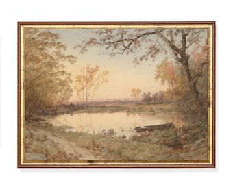 Autumn River Landscape Print: 19th Century Watercolor Style Wall Art