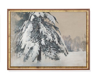 Printed and Shipped | Vintage Snowy Trees Painting | Winter Snowy Landscape | Fine Art | Antique Rustic Forest | Christmas Decor