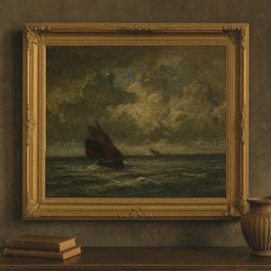 Stormy Seascape Print: Antique Nautical Art Reproduction