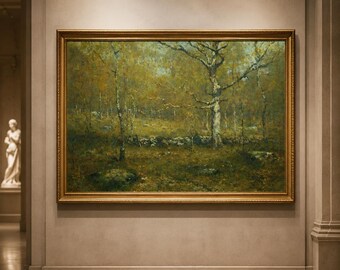 Vintage Spring Wooded Landscape Print: Serene Nature Wall Art