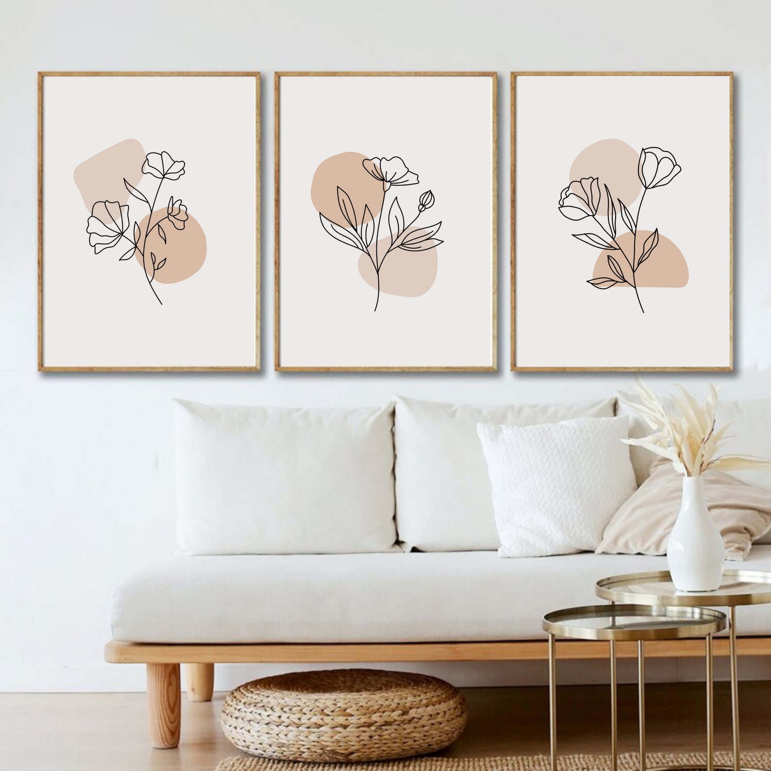 Set of 3 Boho Prints Floral Line Art One Line Art Drawing Instant ...