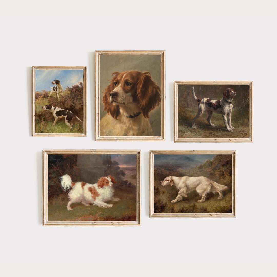 Set of 5 Prints Vintage Gallery Wall Art Antique Dogs Etsy