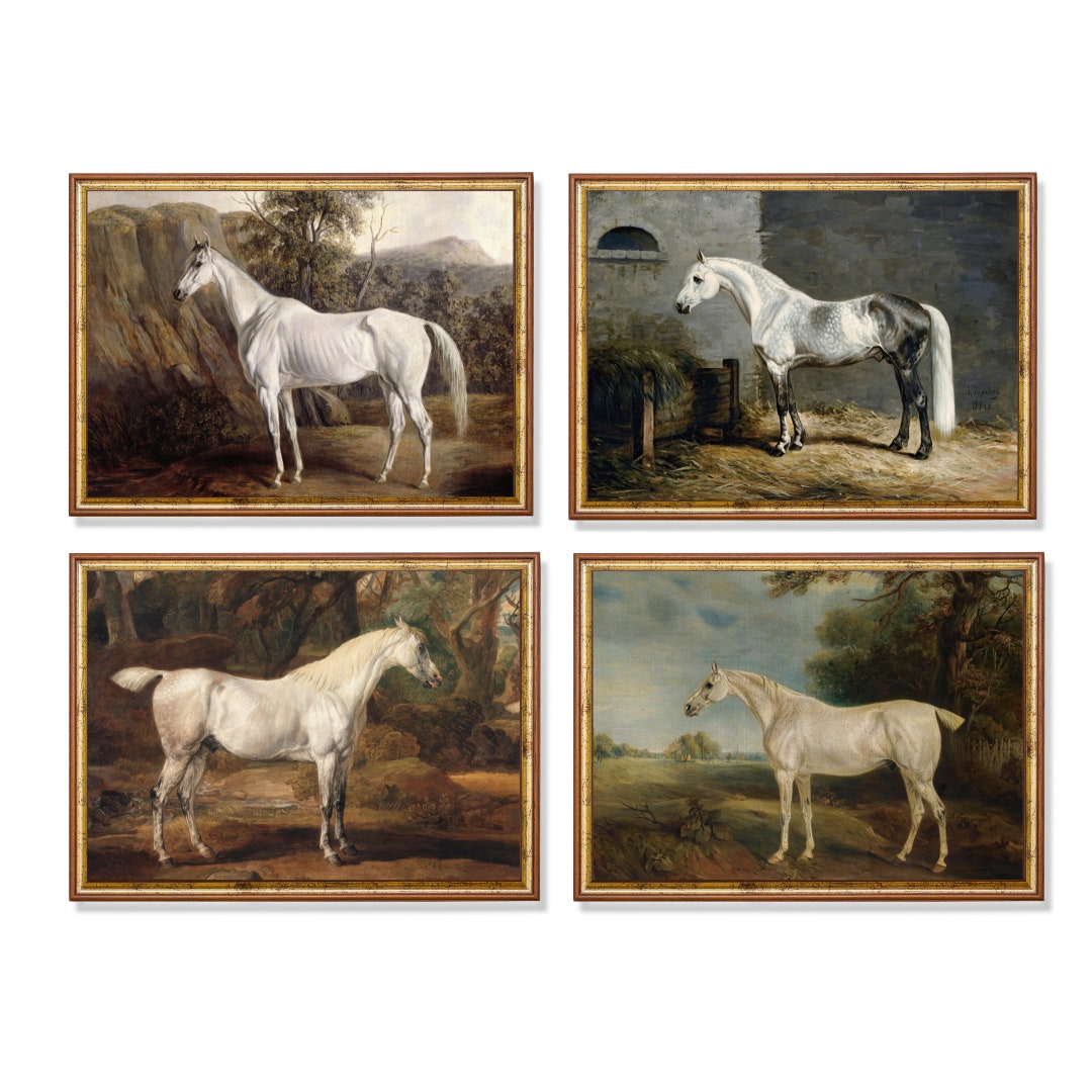 Vintage Horse Painting Antique Equestrian Prints Set of 4 Prints Horse
