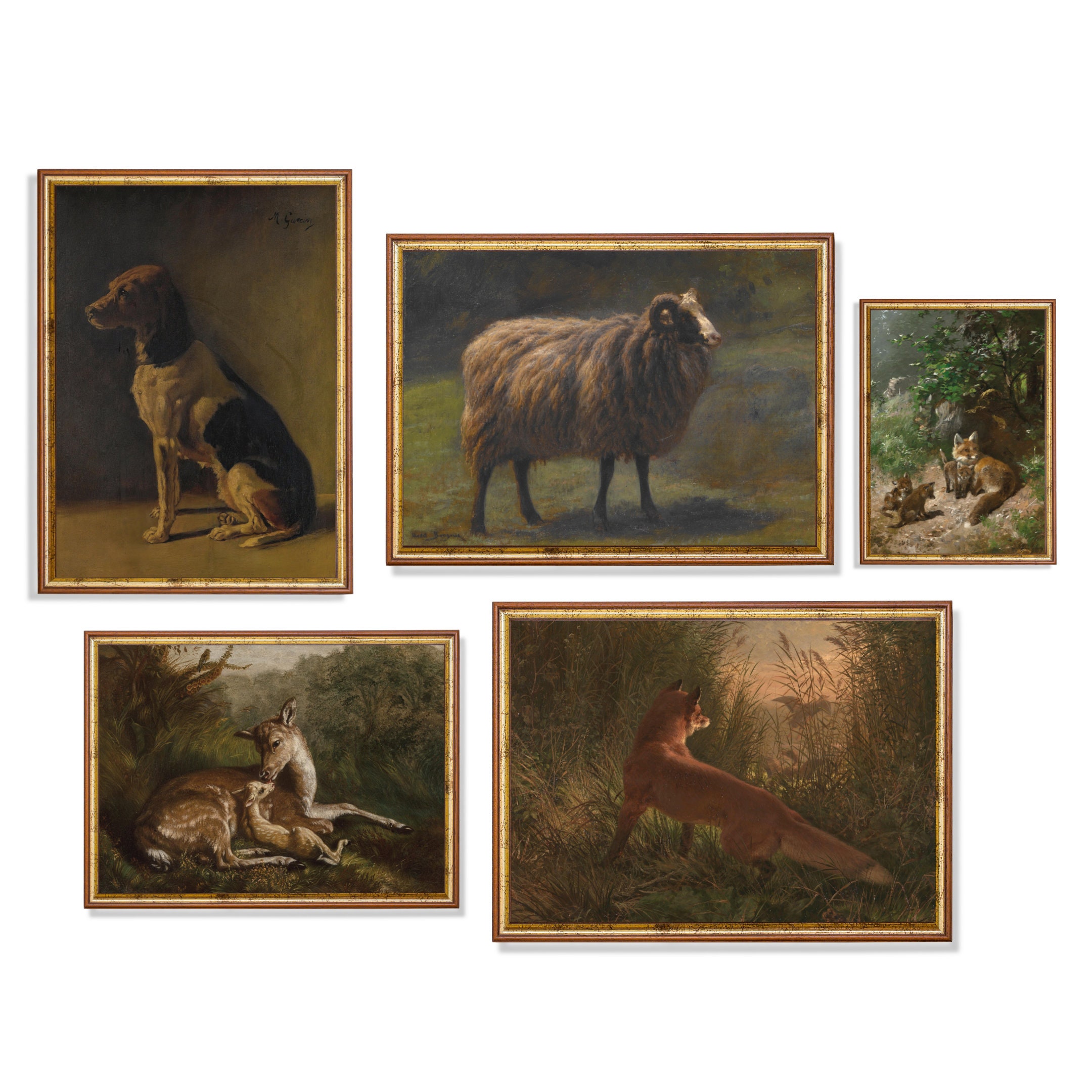Vintage Gallery Wall Art Set Antique Animal Paintings Set - Etsy