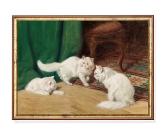 Vintage Katzen Ölgemälde Druck: Antikes Bauernhaus Dekor