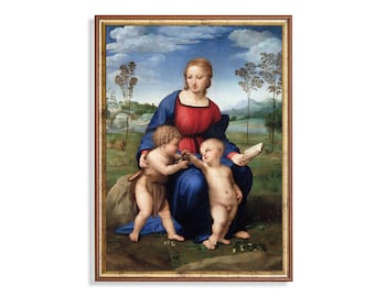 Stampa artistica della Madonna del Cardellino di Raffaello: dipinto religioso rinascimentale