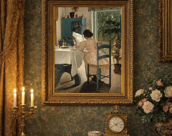 Antique Woman Reading Print | 19th Century Portrait Painting (Digital Download)