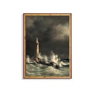 Stormy Lighthouse Seascape Print: Vintage Nautical Wall Art (Digital Download