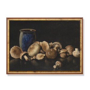 Vintage Mushroom Still Life Print: Moody Farmhouse Kitchen Decor