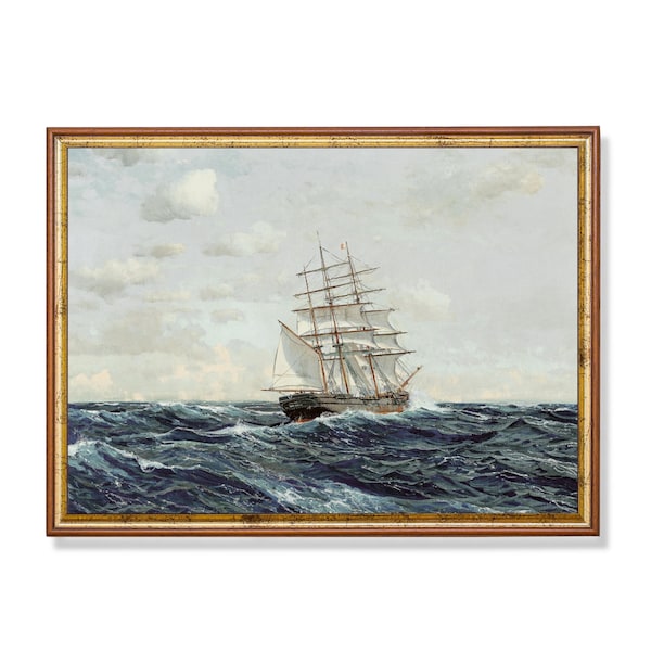 Vintage Segelschiff Malerei | Antiker Ozean Strand Druck | Stimmungsvolle Seelandschaft | Digitaler Download | Druckbare Wandkunst | Maritimes Dekor