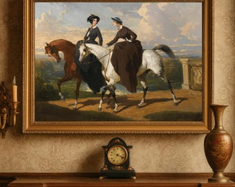Equestrian Art Print | Antique Women Riding Horses (Digital Download)