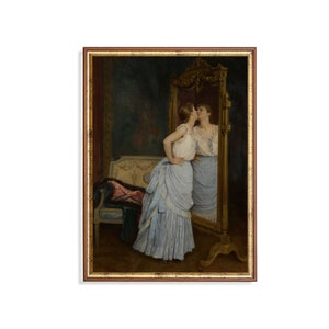 Woman Portrait Painting | Vintage Prints | Victorian Mirror Vintage Wall Decor | Digital Printable Download | Female Moody Rustic Portrait