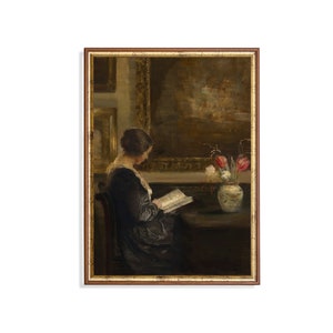 Vintage Woman Reading Print: Antique Portrait Painting (Mailed Print)