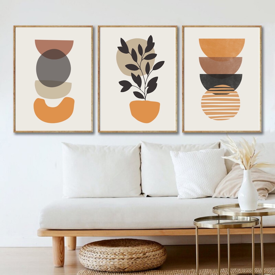 Mid Century Modern 3 Piece Wall Art Boho Prints Bohemian Decor Abstract ...