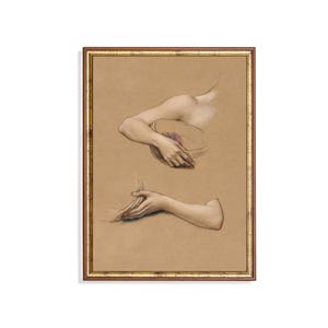 Vintage Hand Study Art Print: Old Master Style Figure Sketch