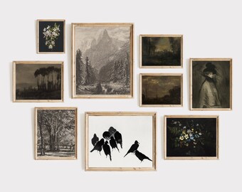 Dark Academia Gallery Wall Art Set: Moody Antique Prints (Digital Download)