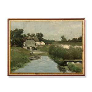 Vintage Landscape Painting: Rustic Farmhouse Wall Art Print