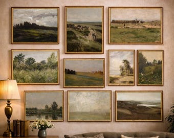 Antieke landschapsschilderset | Vintage landelijk decor (digitale download)